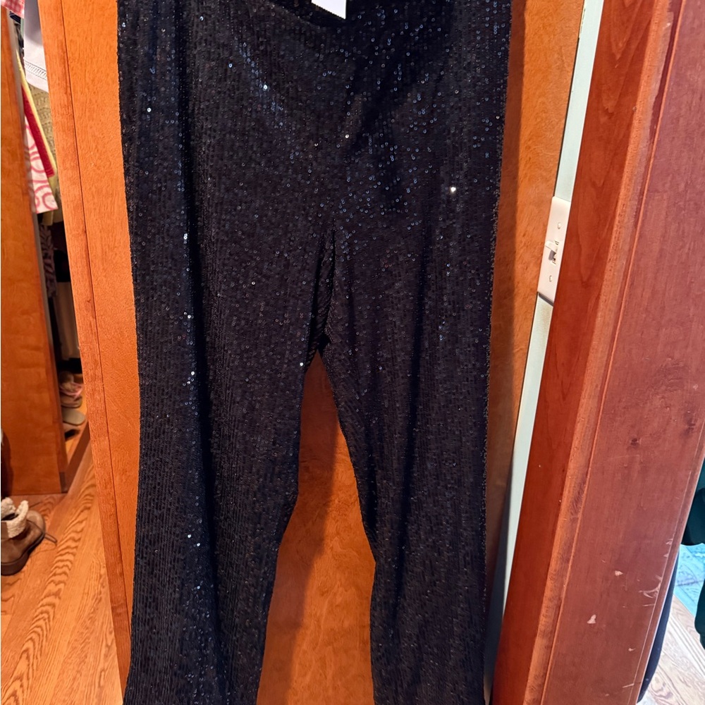 LOFT Midnight Sequin Straight Leg Pants